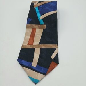 Enrico Capucci Men's Abstract Pattern Black Tie with Blue and Tan Accents